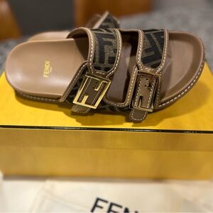 Fendi Feel Brown FF Fabric Slides